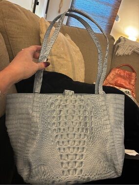 Brahmin Croc-Embossed Pale Blue Tote